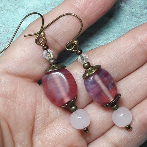 artisan earrings 461#mfs NEW boho rose pink victorian hatpin linear dangle earri - Picture 4 of 5